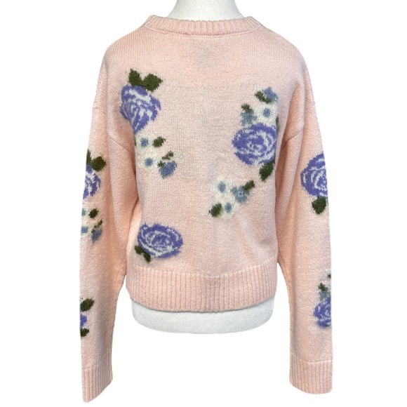 NEW! Forever 21 Pink and Blue Floral Cropped Fuzzy Cardigan Cottagecore Medium - Picture 3 of 11